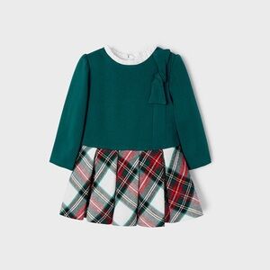Size 12 months Baby Mayoral Green and Red Plaid Formal Dress